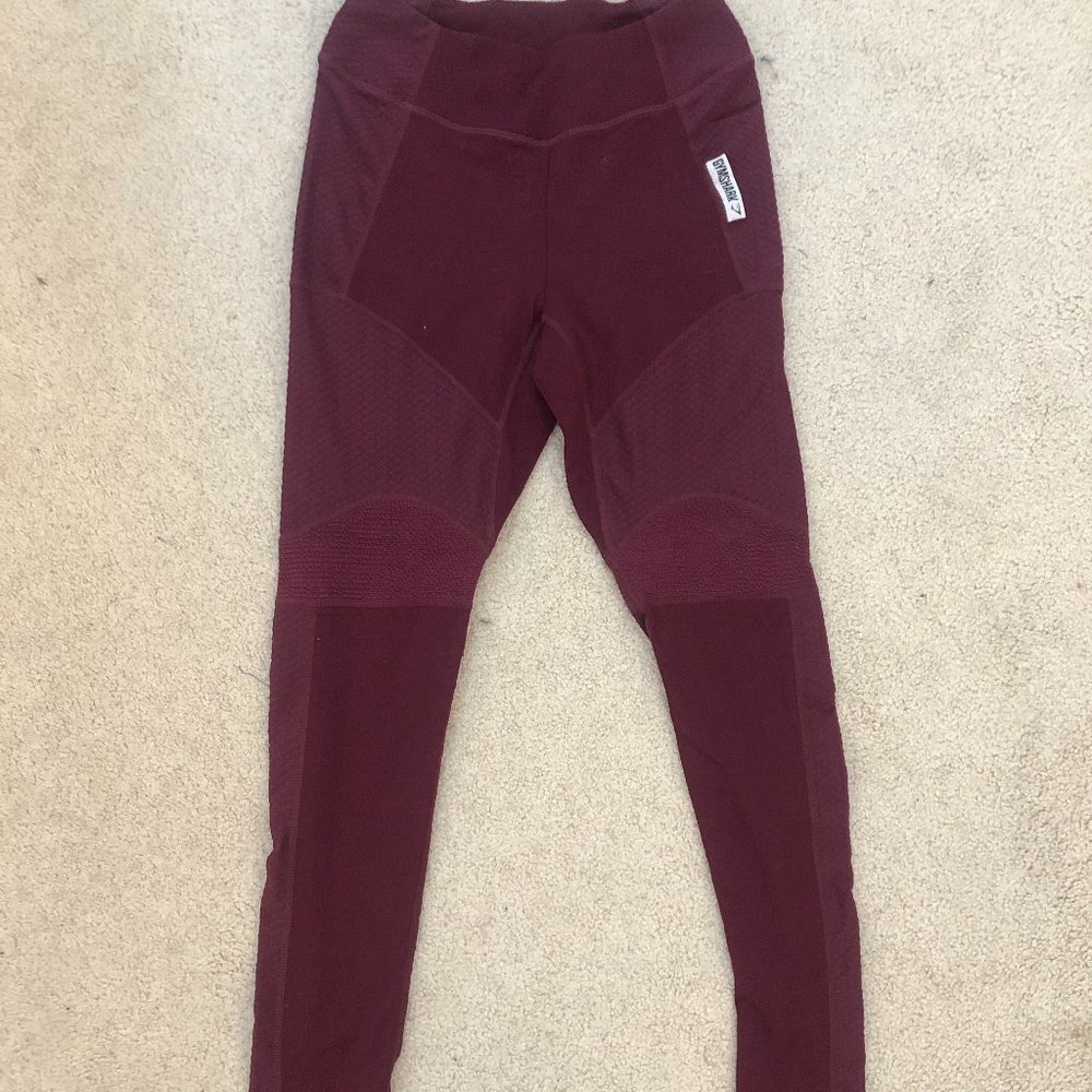 Gymshark Maroon Full-Length Leggings - Size Small